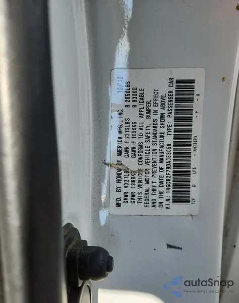 2013 Honda Accord Ex z USA, uszkodzony, nr VIN 1HGCR2F79DA053056